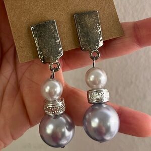 Silver-Tone Gray Pearl Drop Earrings - Women Jewelry